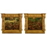 An exceptional pair of 15thC probably Venetian Renaissance pendant paintings with scenes of the life