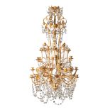 An imposing gilt bronze chandelier, royally decorated with cut crystal, H 160 - › 82 cm