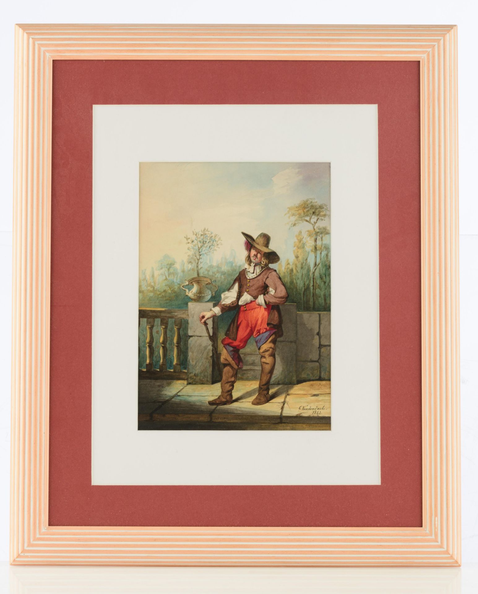 Vandendaele C., a standing musketeer, dated 1842, watercolour on paper, 20 x 28 cm - Bild 2 aus 5