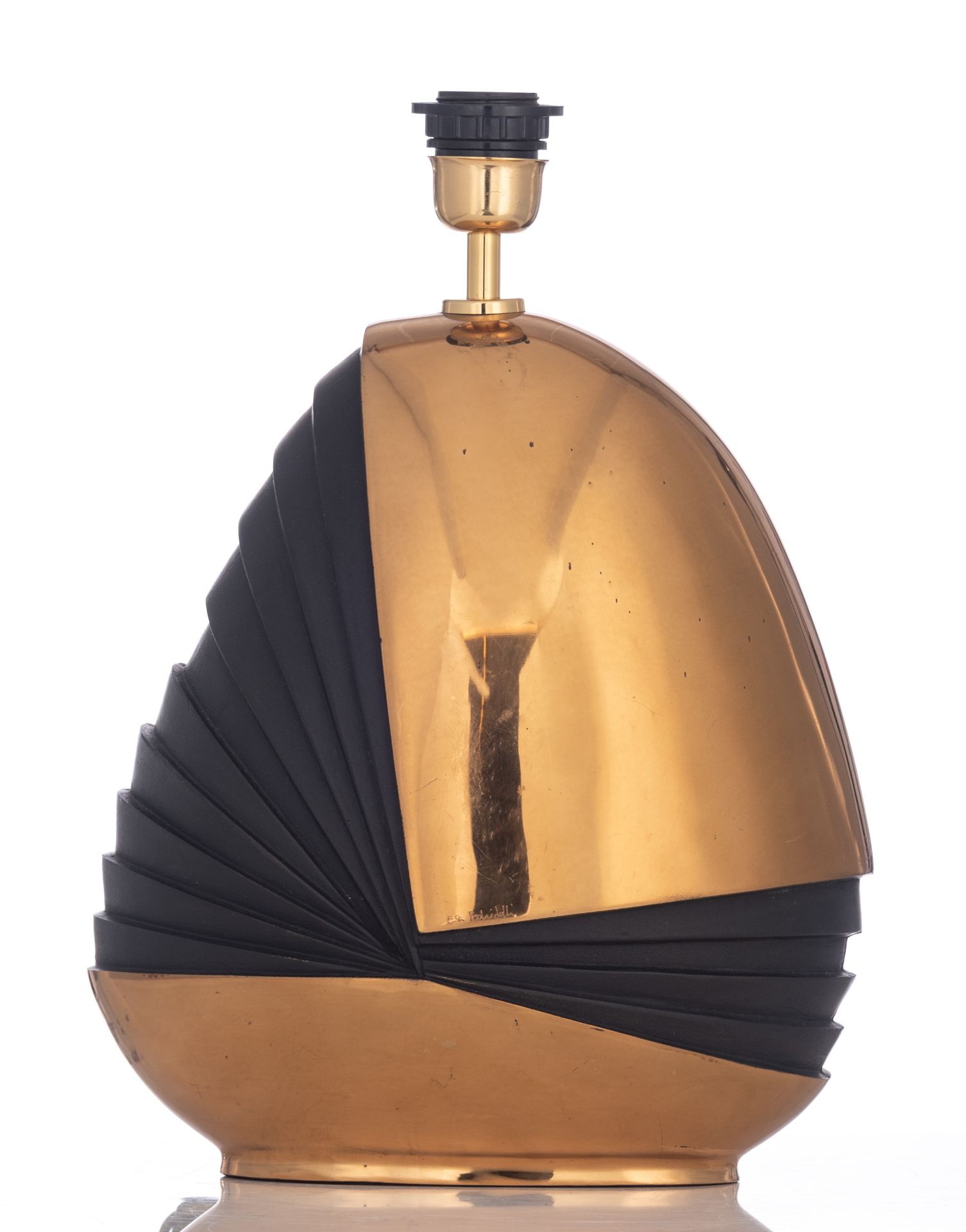 A brass Italian '70s design lamp by Esa Fedrigolli, signed, H 41 cm - Bild 2 aus 7