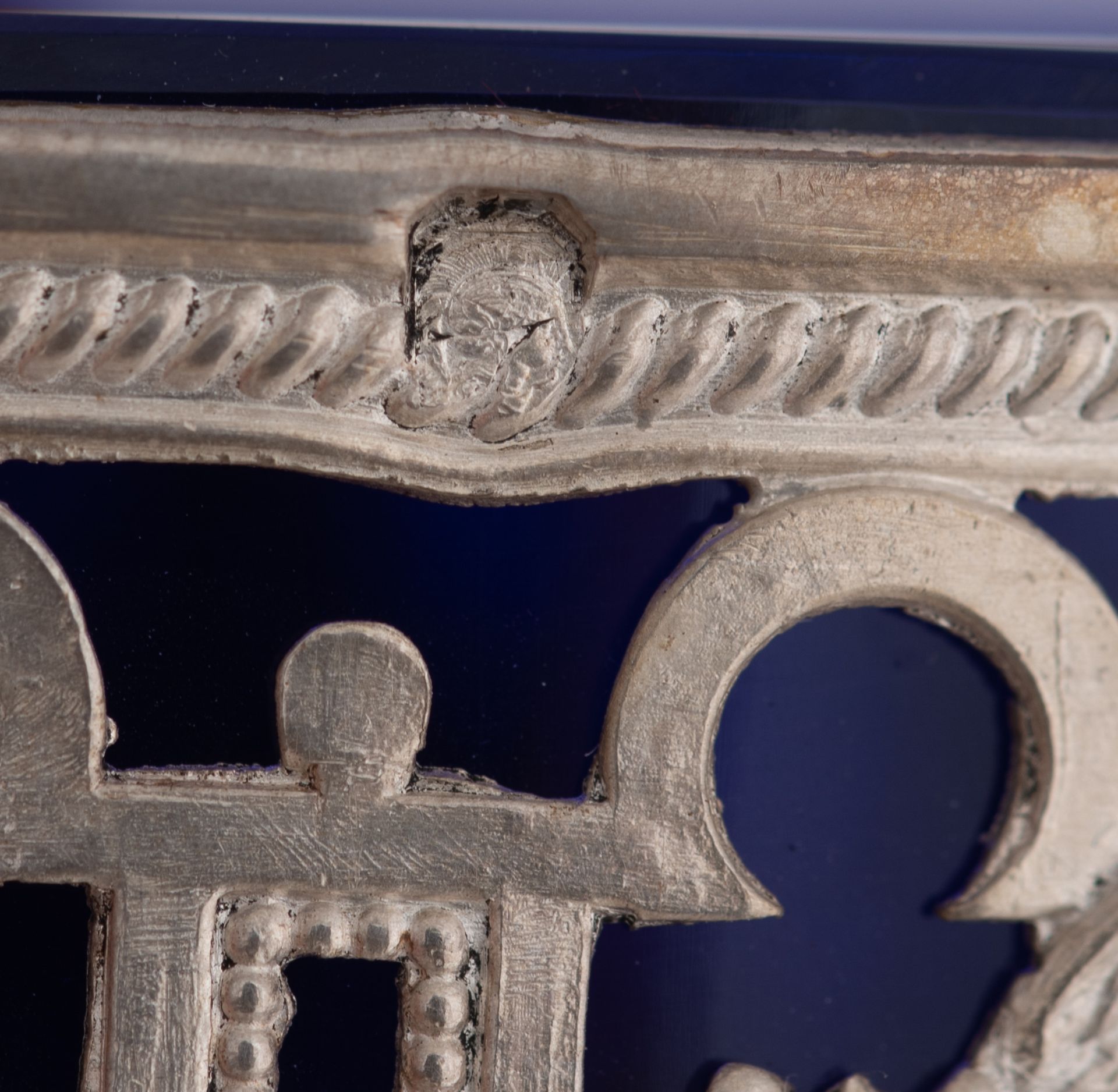 A set of eight Neoclassical silver salts with the blue glass liners and the matching spoons, French - Image 12 of 47