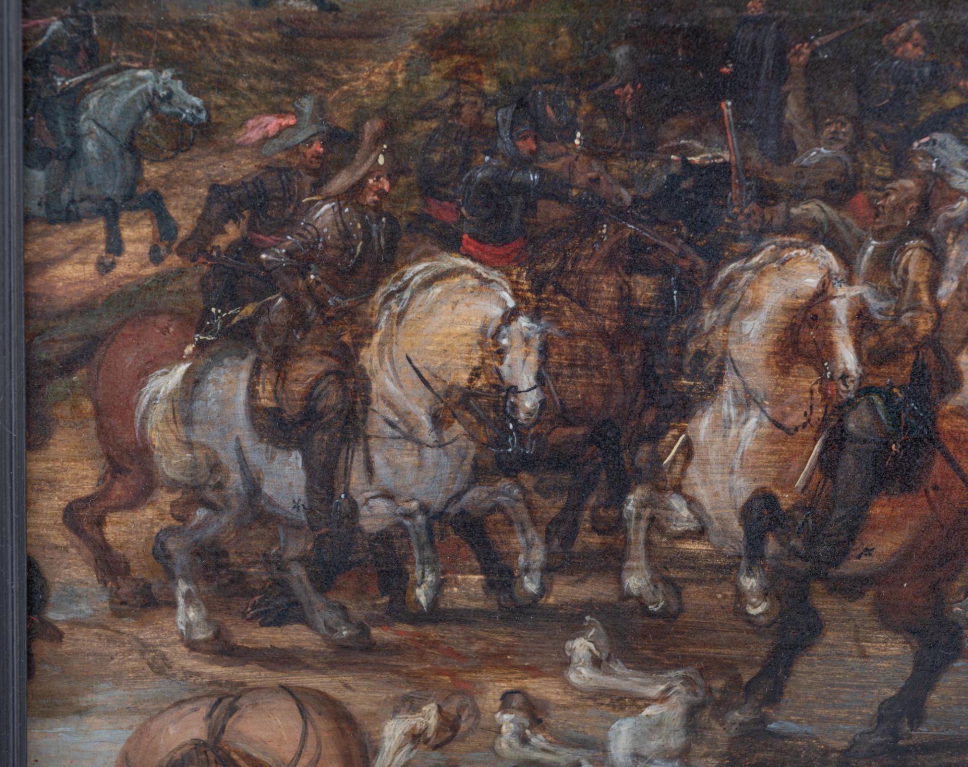 Attributed to/the circle of Vrancx S., a battle scene, oil on panel, 17thC, 25,5 x 36 cm - Image 5 of 13