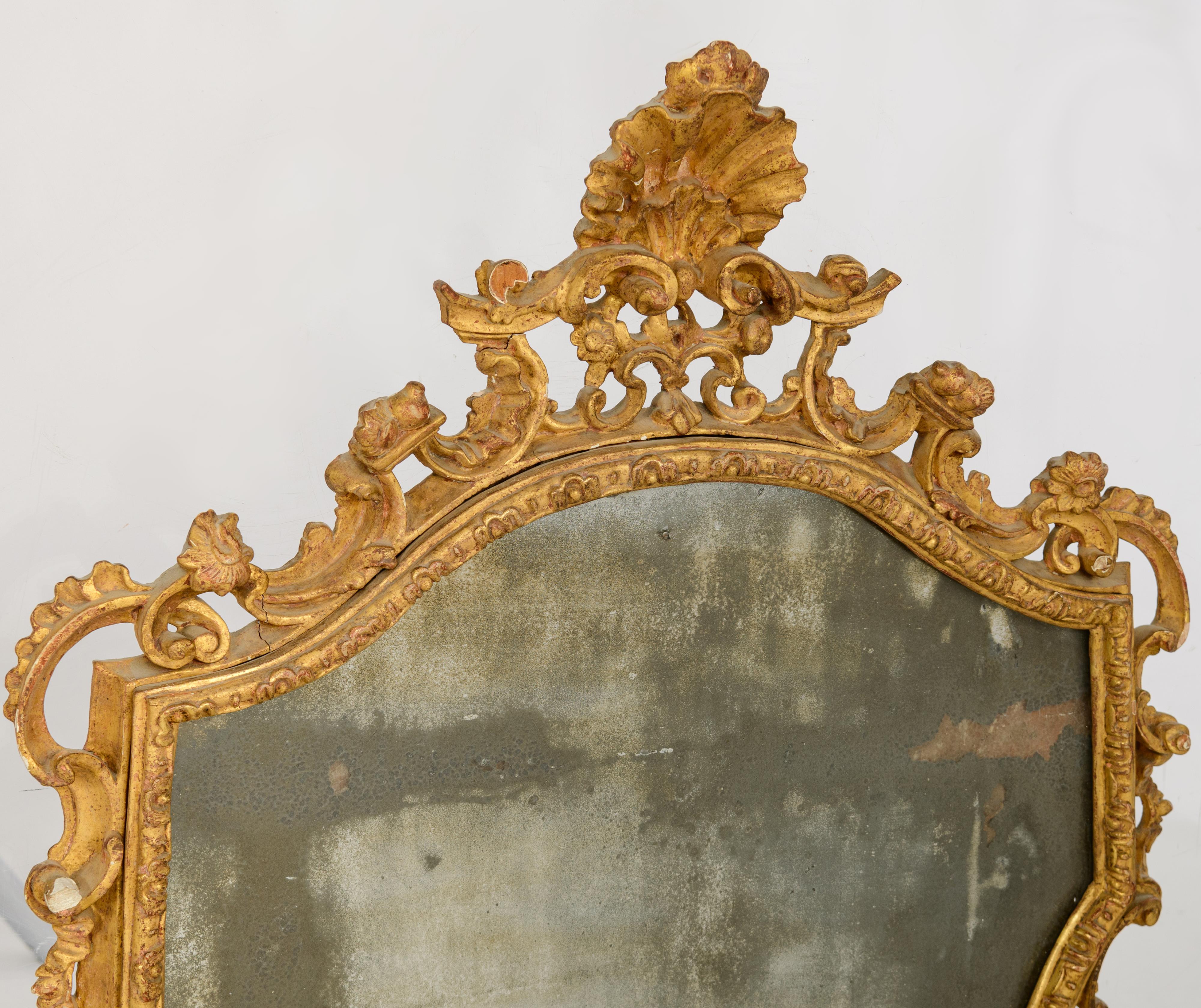 A gilt and finely carved Baroque Venetian wall mirror, decorated with shells and volutes, 18thC, H 1 - Image 3 of 8