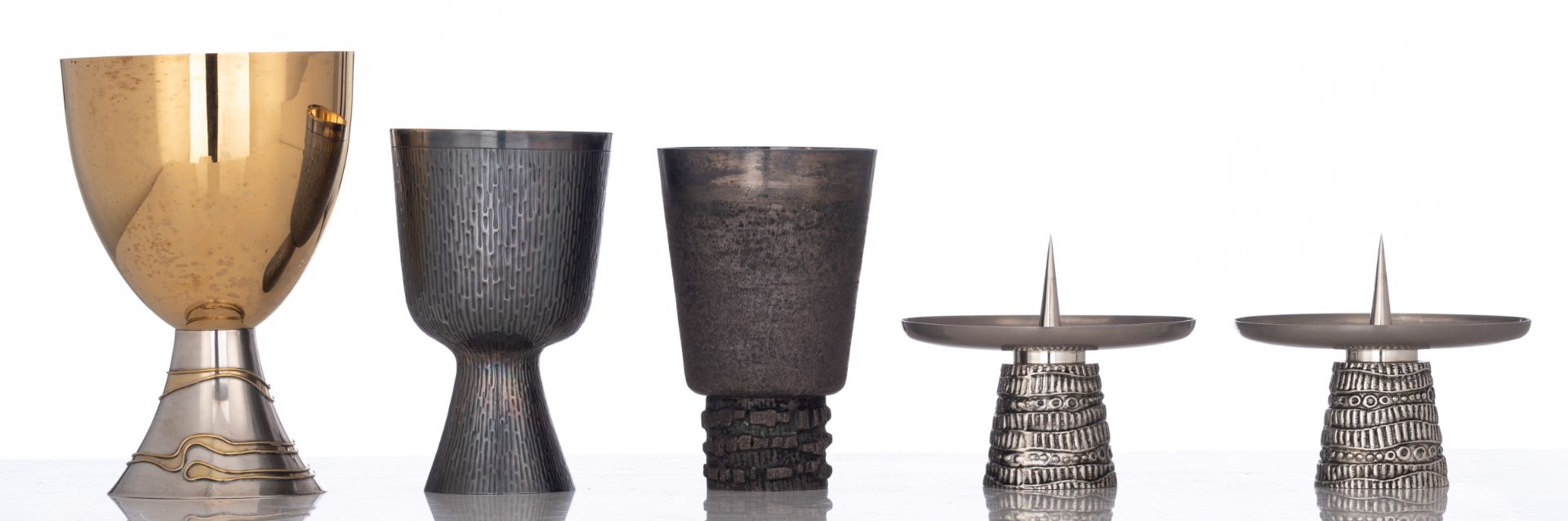 Three modernist silver and gilt silver chalices: one of which only the chalice matted silver/gilt si - Image 2 of 24