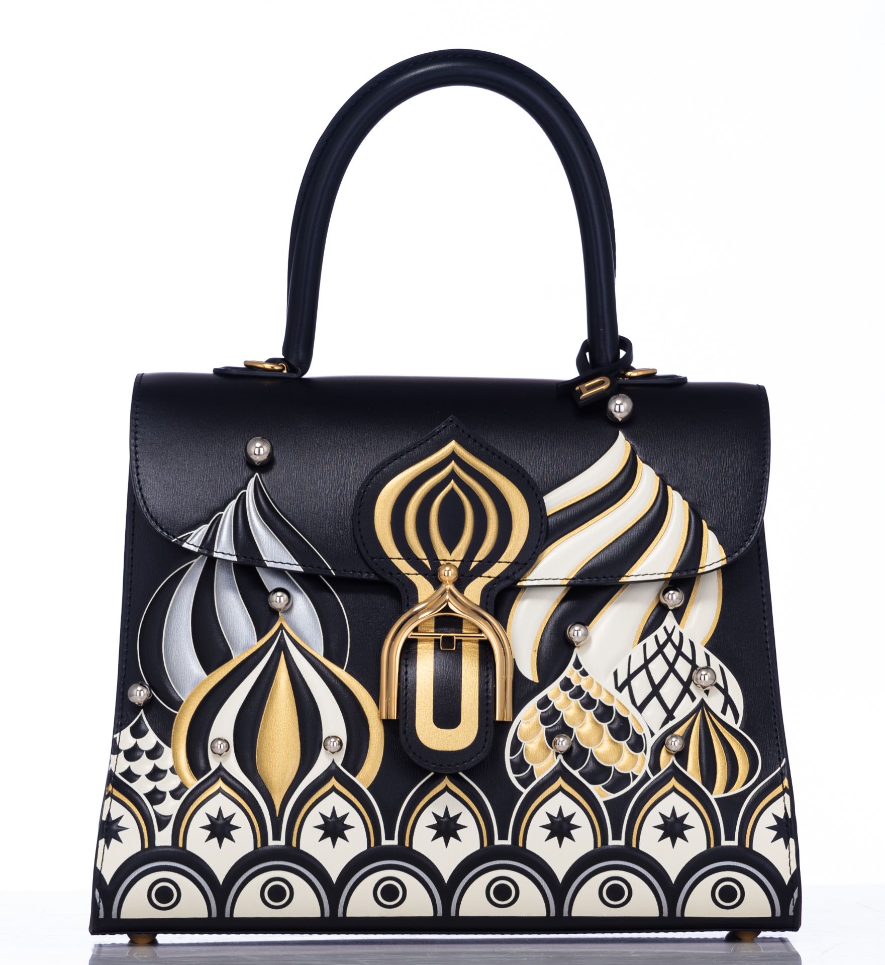 A black leather Delvaux Brillant Bolshoi MMS 'Winter Rhapsody' handbag, displaying Slavic winter lan - Image 2 of 14