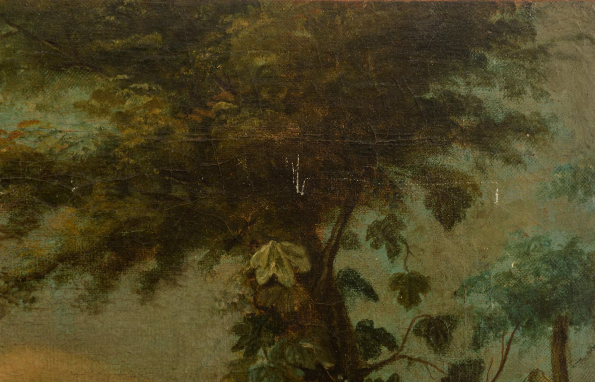 No visible signature, a genre painting depicting the harvest, 18th/19thC, oil on canvas, 66 x 69 cm - Image 8 of 8
