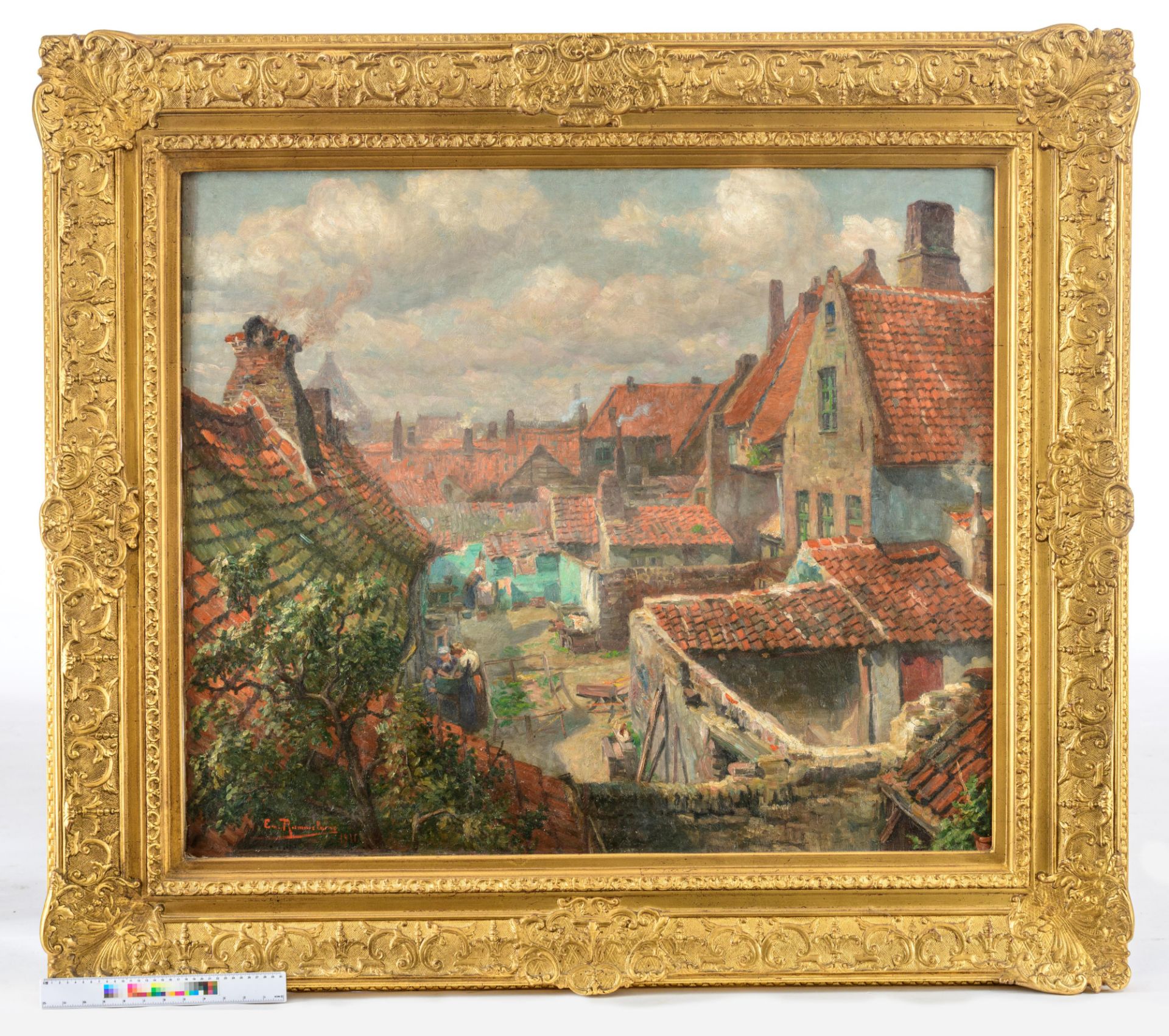 Rommelaere E., a panoramic view on the city, dated 1911, oil on canvas, 90 x 105 cm - Bild 7 aus 7