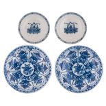 A pair of blue and white floral decorated Dutch Delftware plates, 18thC, › 34 cm. Added: a pair of d