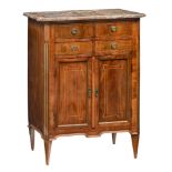 A fine mahogany veneered Neoclassical cabinet, decorated with a walnut inlaid banding, brass mounts