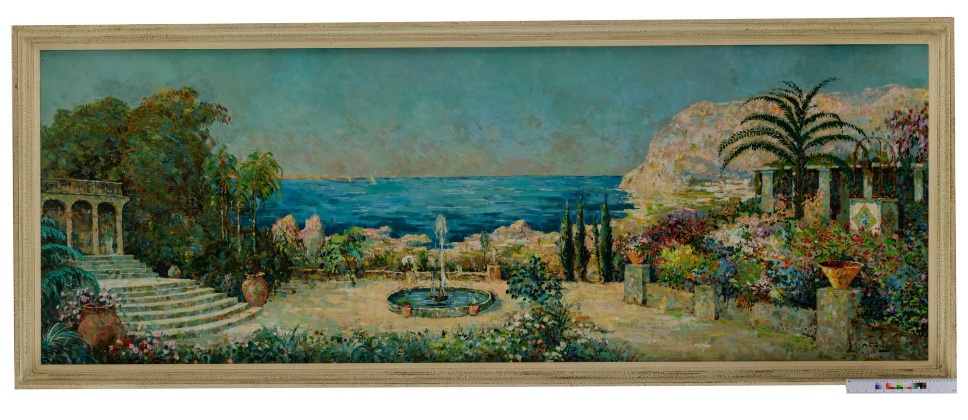 Verbrugghe Ch., a view on Capri, oil on hardboard, 92 x 253 cm, Is possibly subject of the SABAM leg - Bild 8 aus 8