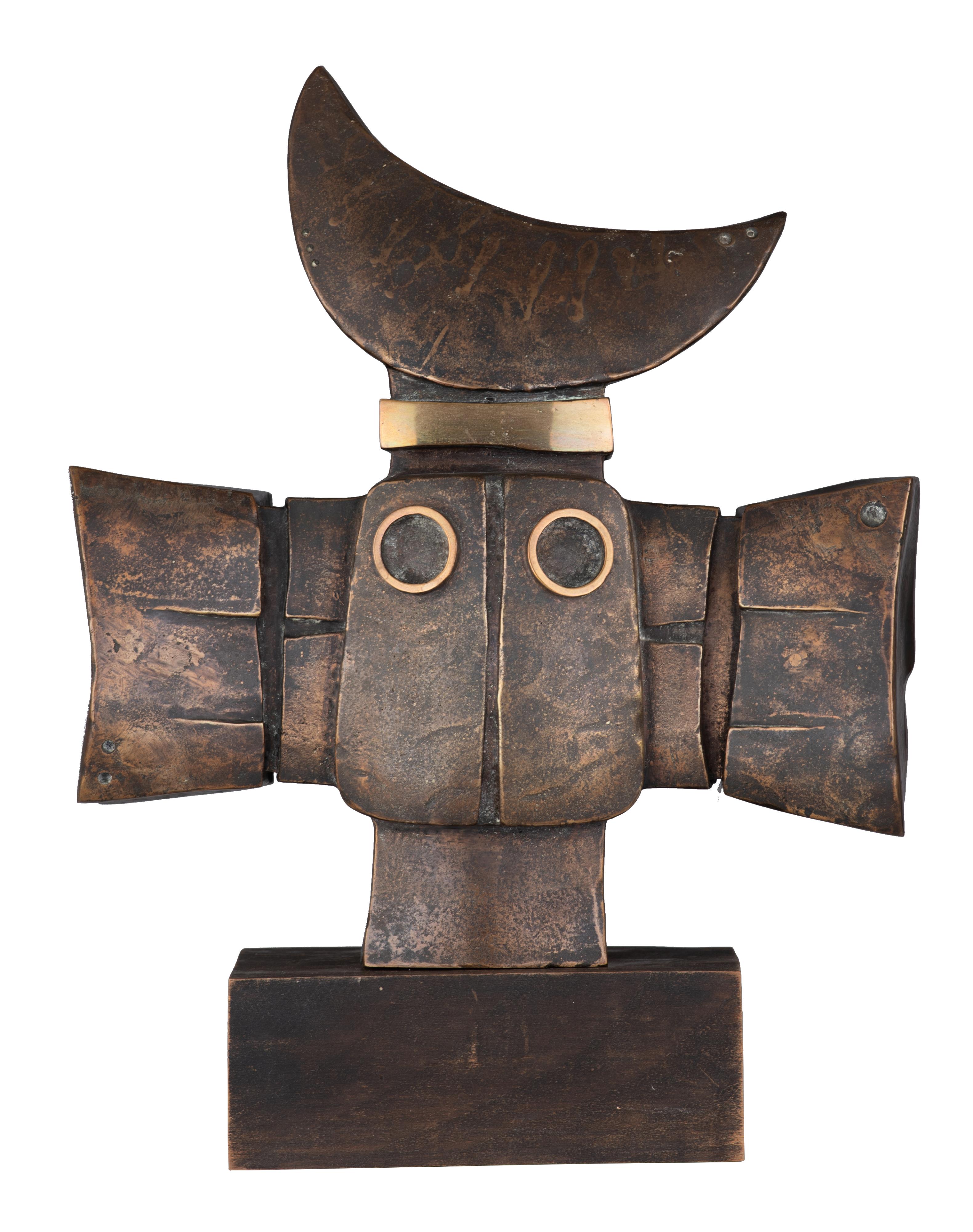 Minnebo H., 'the Moon', dated (19)73, Nø 1/1, patinated bronze on a patinated wooden base, H 28,5 -
