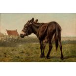 Monogrammed Louis Robbe, a donkey in the meadow, dated (18)77, oil on canvas with a wax seal mark of