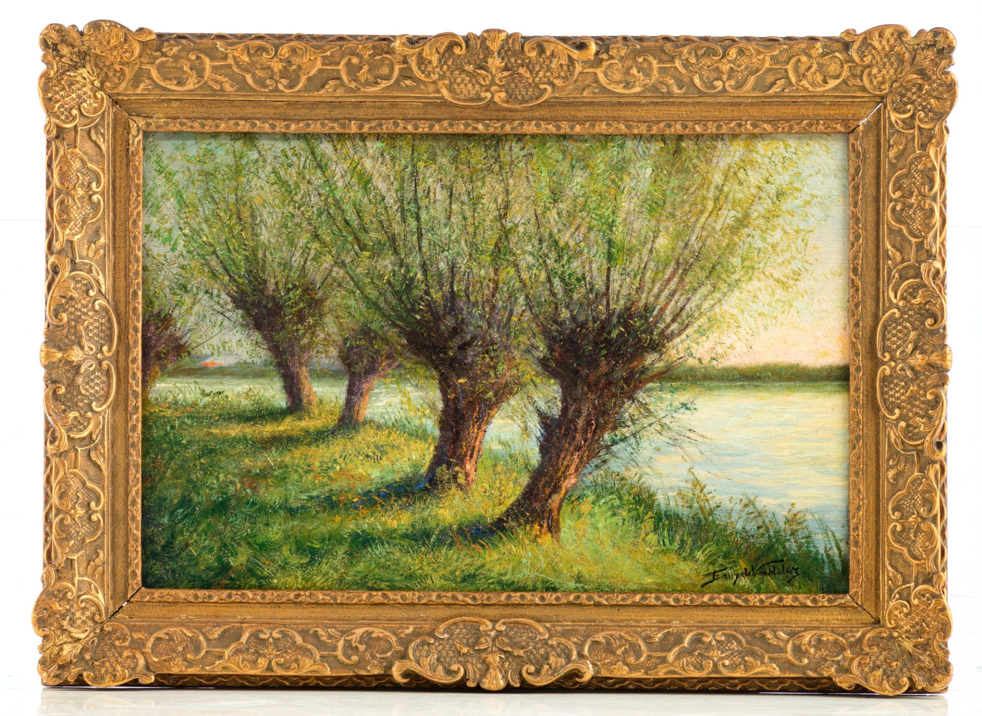 De Vadder F. pollard willows near the shore, oil on triplex, 35 x 53 cm. Added: Thiele K., a forest - Bild 11 aus 13