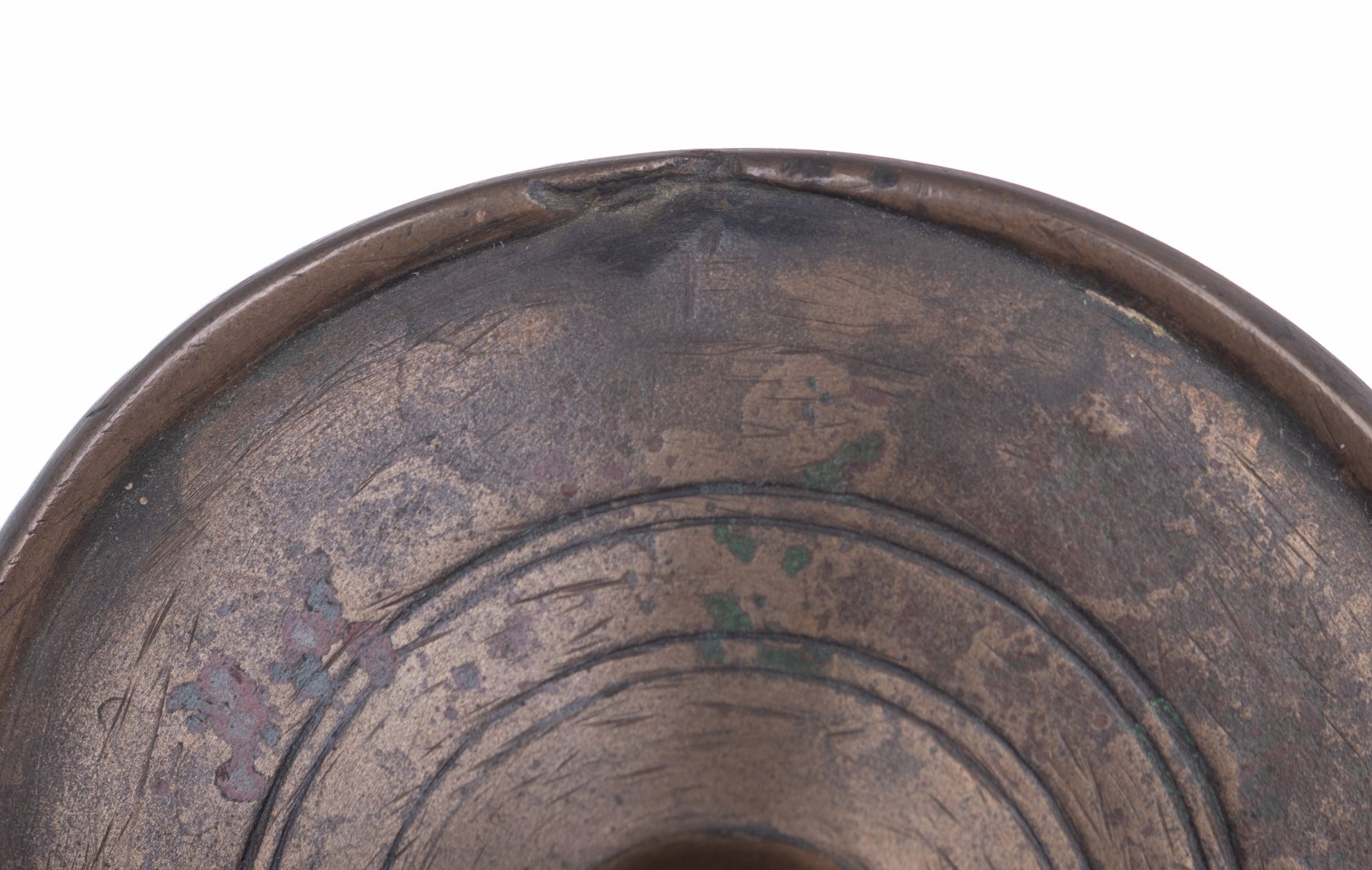 A 14thC bronze socket candlestick, Northern European, H 13 cm - Image 9 of 12