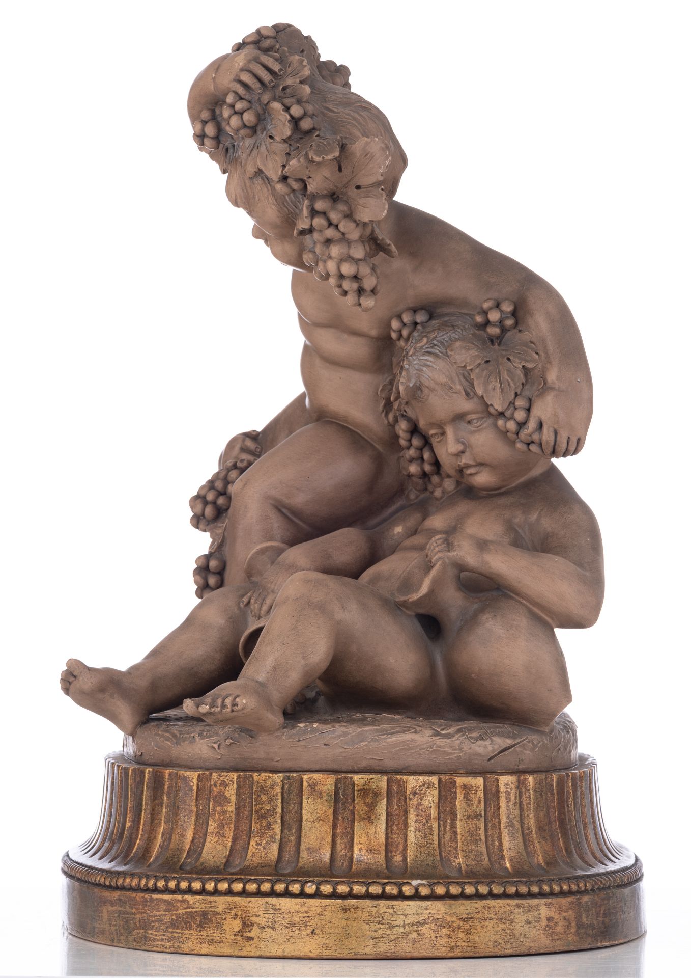 Calendi, a patinated terracotta group depicting putti playing with grapes around a source, on a gilt - Bild 2 aus 18