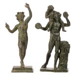 Two green patinated bronze Bacchus figures, H 30 - 30,5 cm
