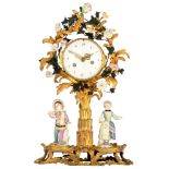 A fine Louis XV gilt bronze palm tree-shaped mantle clock, floral decorated with gilt bronze and gre