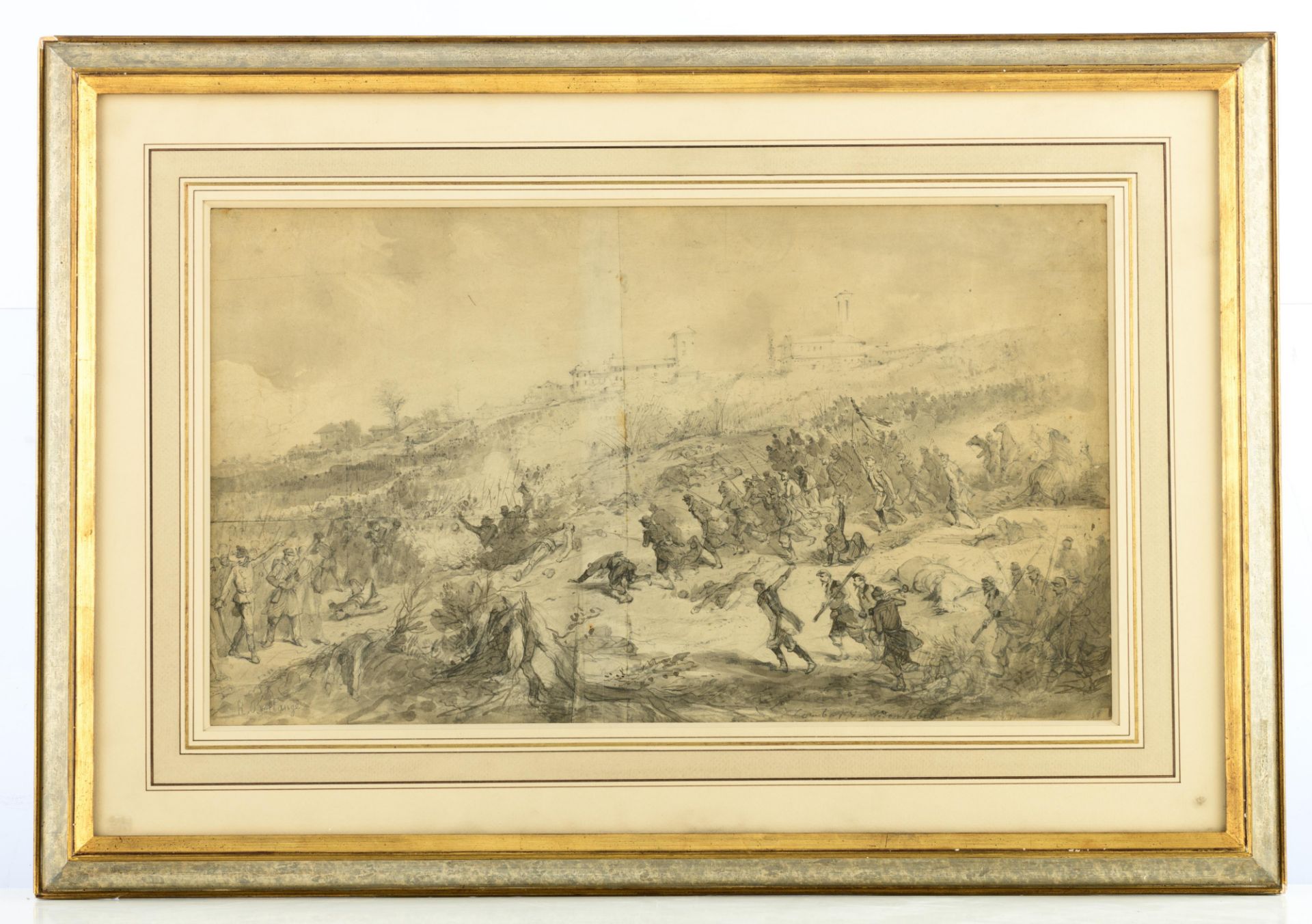 Bellang‚ A., 'Combat de Montebello', pencil and ink on paper, 30 x 52 cm - Image 2 of 7