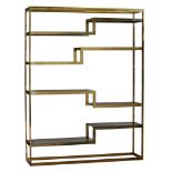 A large vintage Belgo Chrom polished brass and glass shelf, the '80s, H 217 - W 163 - D 40 cm