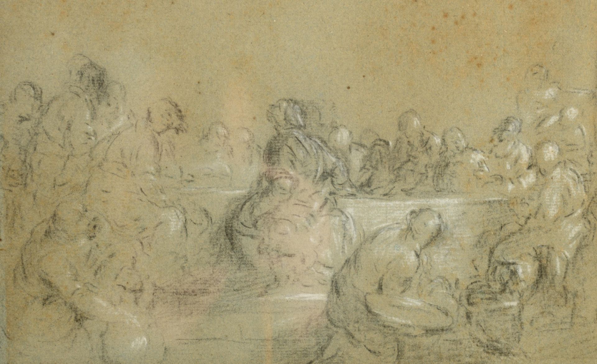 No visible signature, two drawing studies depicting scenes of the last supper, black chalk on Veneti - Image 5 of 7