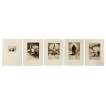 Peiser K., a collection of five first estate etchings, depicting a cabaret scene, two views on the S