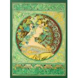 Monogrammed J.D., an Art Nouveau work of the profile medallion portrait of a beauty surrounded by fl
