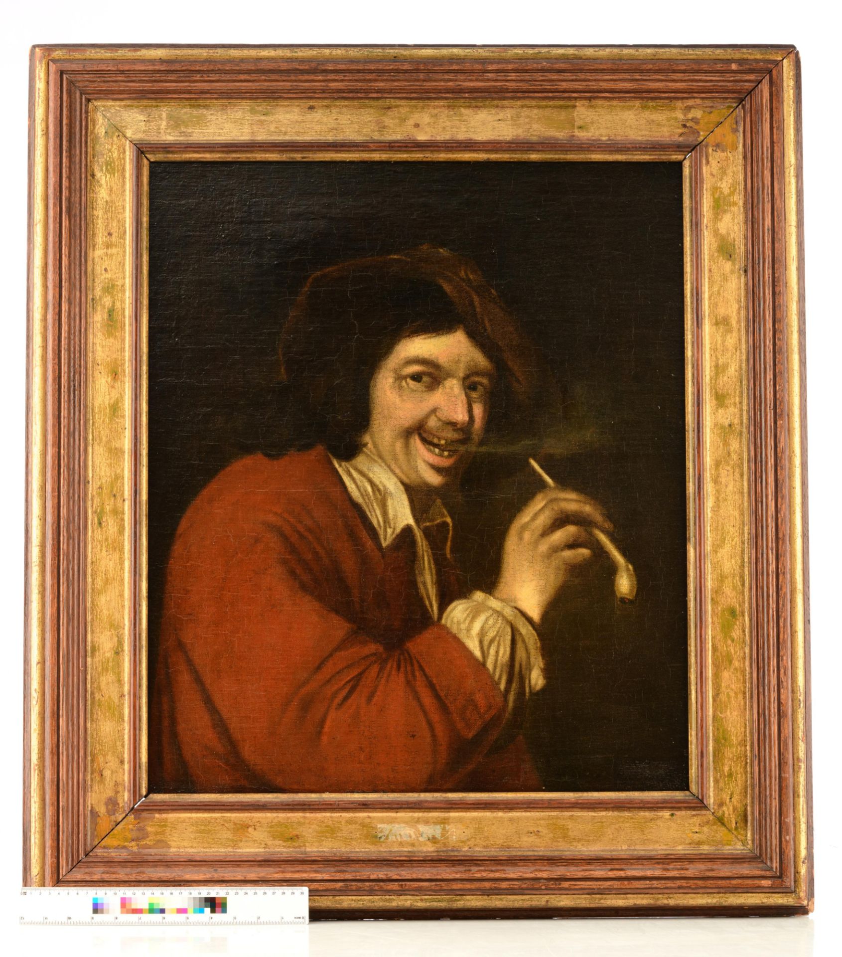 No visible signature (after Petrus Staverenus), the pipe smoker, 17thC, oil on canvas, 61 x 71 cm - Image 5 of 5