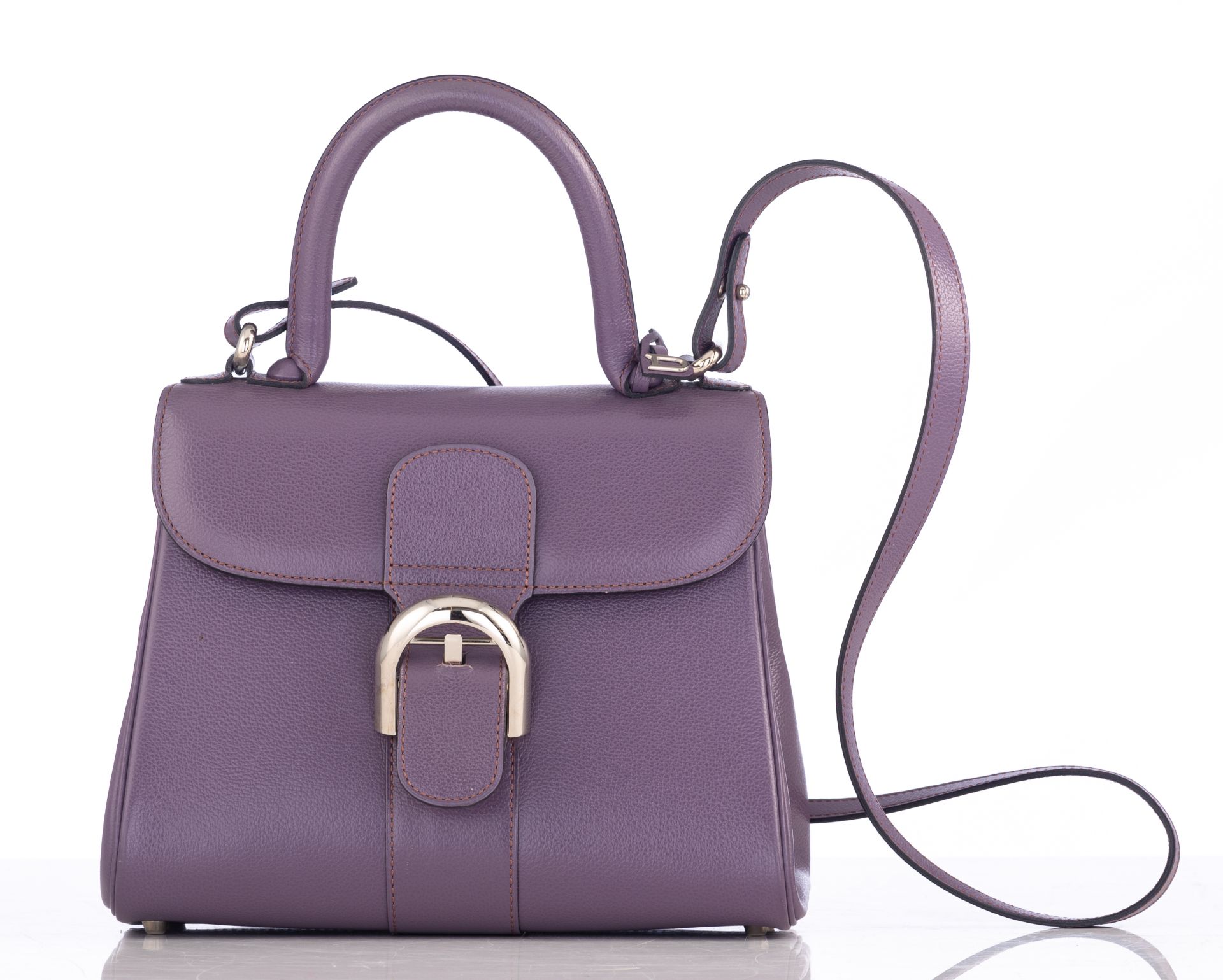 A purple leather Delvaux Brillant PM handbag, H 19 - W 24 - D 14 cm - Bild 3 aus 11