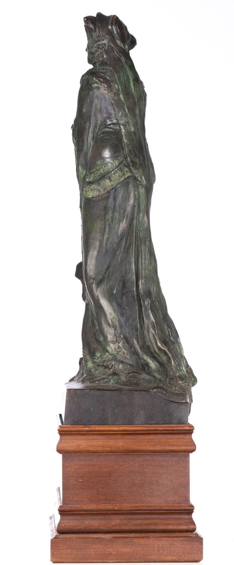 Constant M., motherly love, green patinated bronze on a walnut base, H 81,5 - 106 cm (without - with - Image 2 of 11