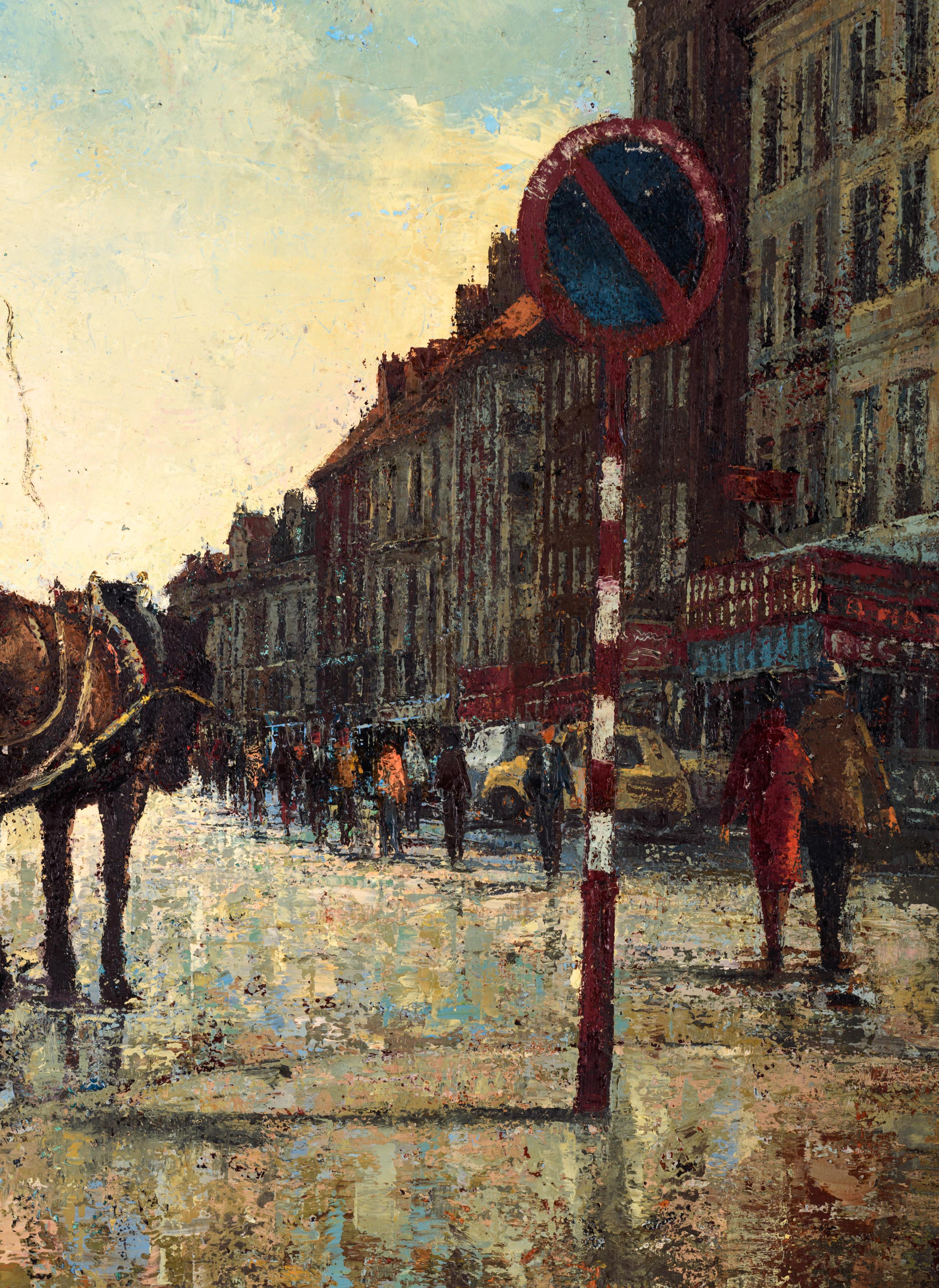 Jan Van Gent (Jef van Turnhout), a coachman in the rain in Ostend, oil on canvas, 70 x 80 cm - Image 6 of 7