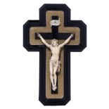 A finely sculpted ivory Corpus Christi on an ebonised rosewood crucifix, 19thC, H 21 - W 13,5 cm (th