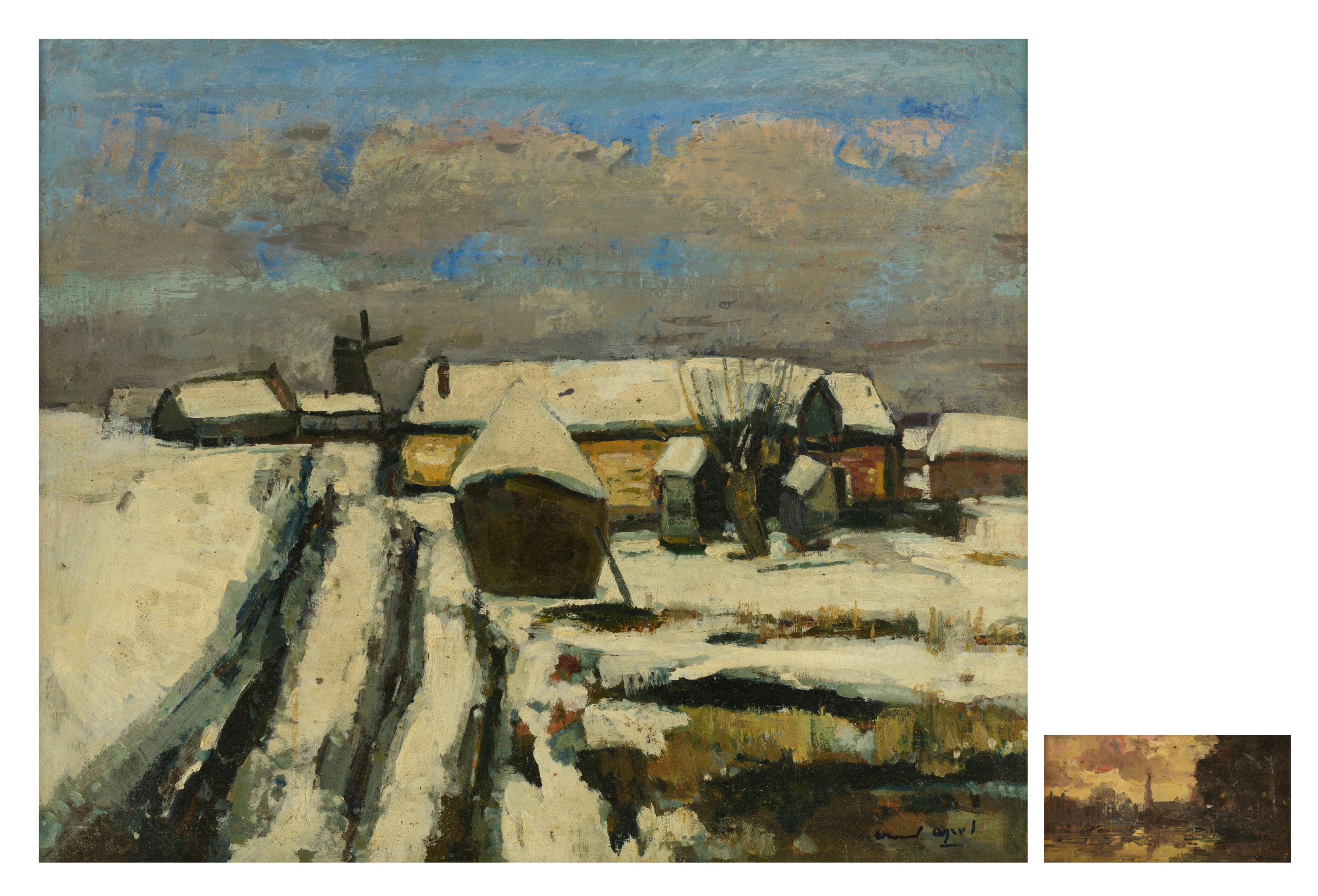 Apol A., a rural view in winter, oil on canvas, 50 x 60 cm. Added: Frank L., a cloudy view on Bruges