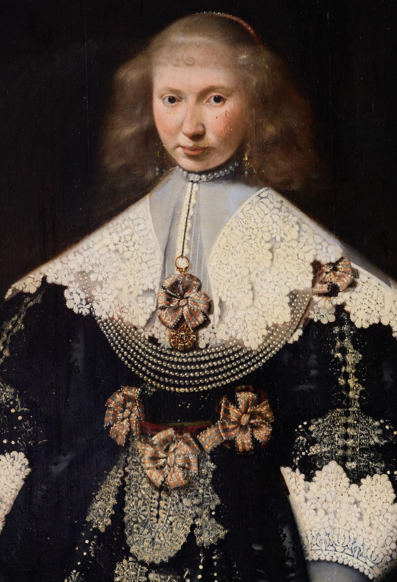 Dirck van Santvoort (attributed to), the three-quarter-length portrait of a well-off lady in a black - Image 9 of 13