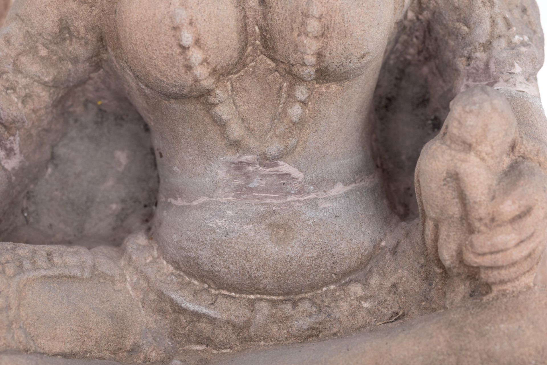 A sandstone architectural fragment of a Hindu god, India, H 58,5 - W 34 - D 19,5 cm - Bild 10 aus 14