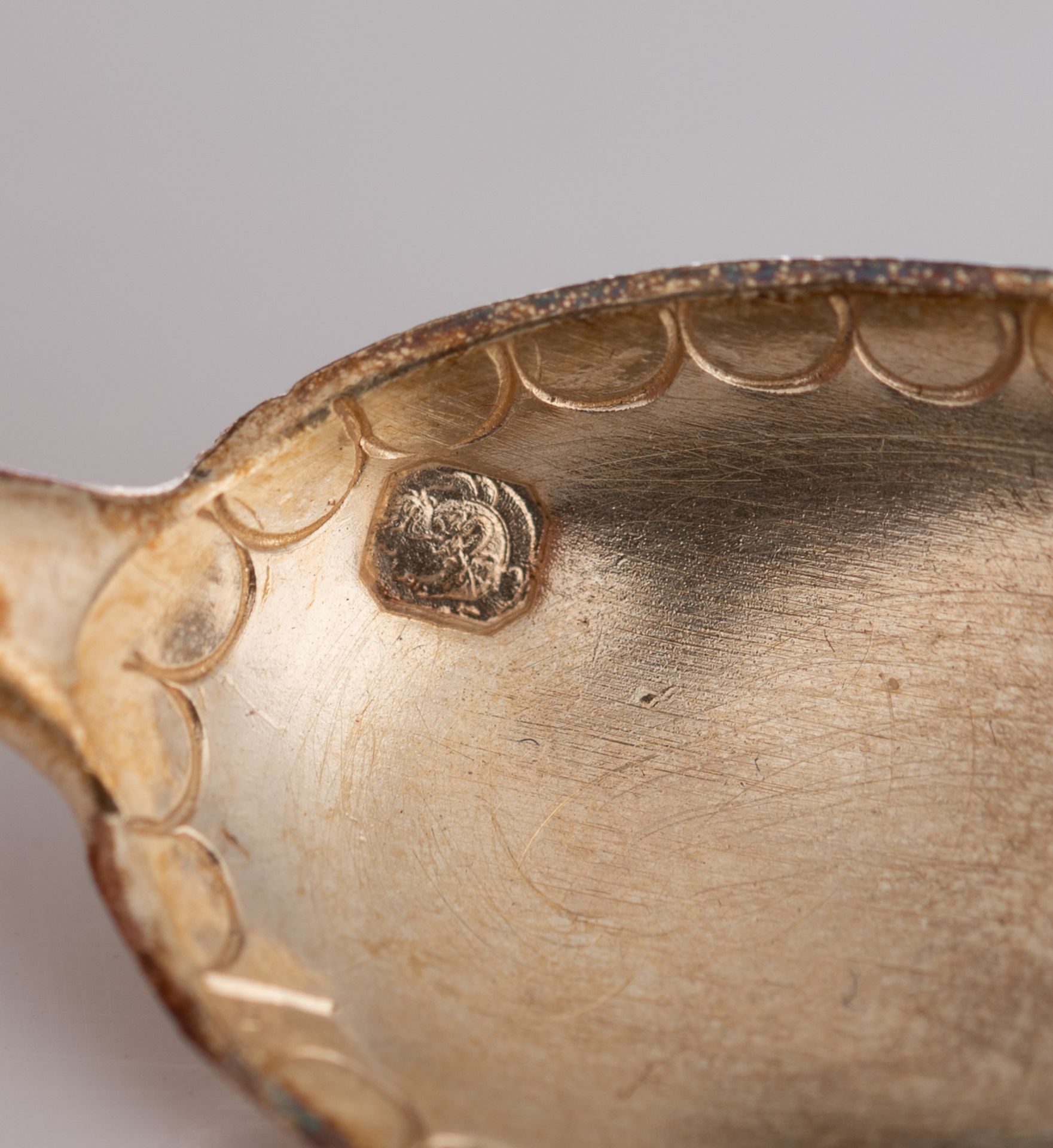 A set of eight Neoclassical silver salts with the blue glass liners and the matching spoons, French - Image 33 of 47