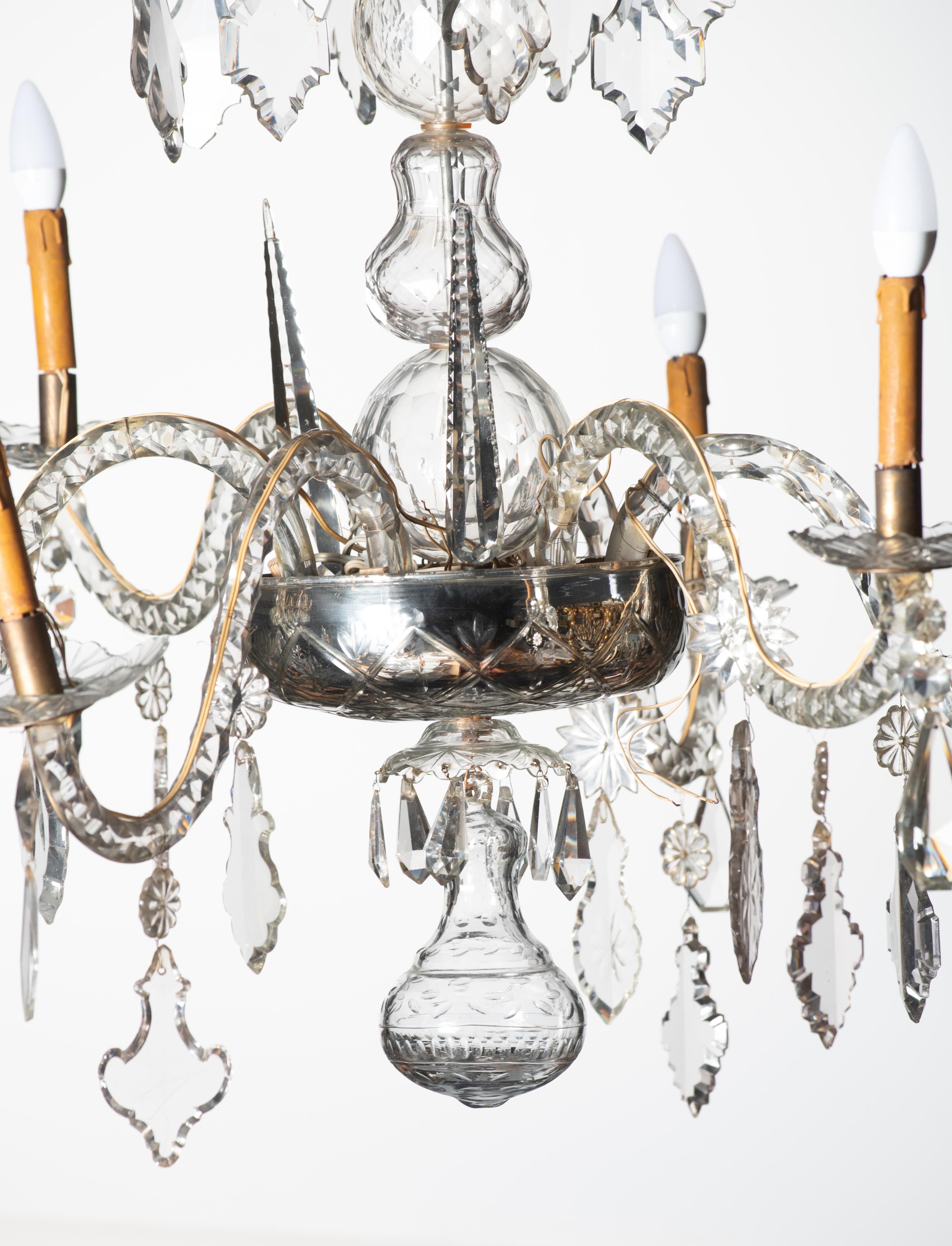 An imposing six-armed Venetian type glass chandelier, H 80 - › 107 cm, - Image 2 of 6