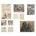 Indistinctly signed (Fritz Herlinnen?), a collection of German expressionist drawings, pencil, charc