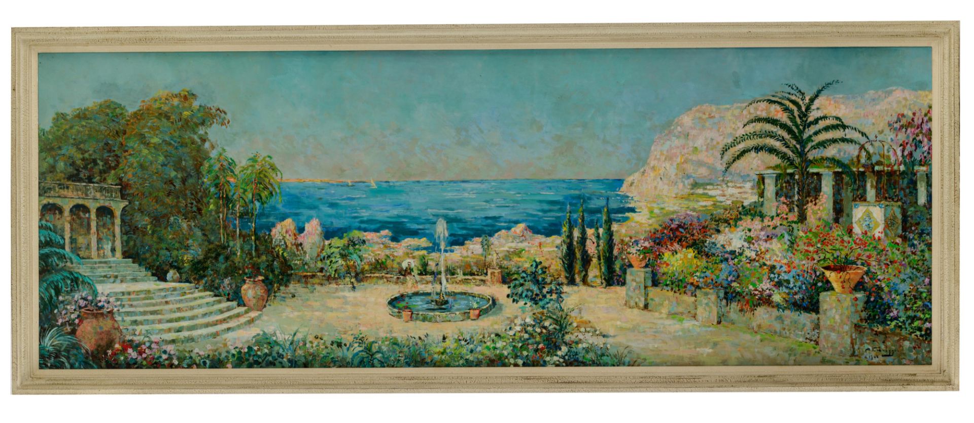 Verbrugghe Ch., a view on Capri, oil on hardboard, 92 x 253 cm, Is possibly subject of the SABAM leg - Bild 2 aus 8