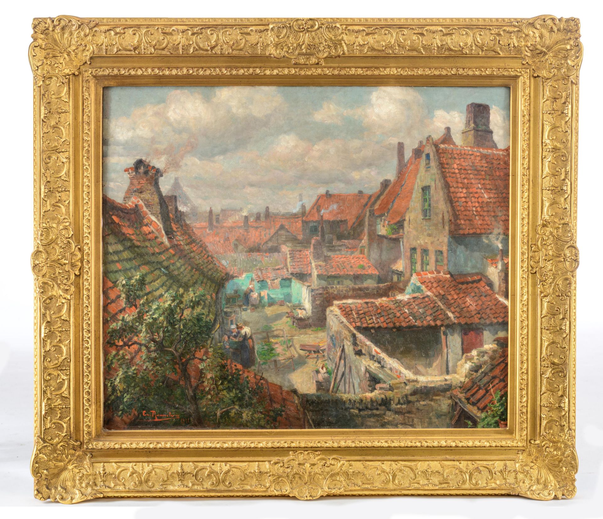 Rommelaere E., a panoramic view on the city, dated 1911, oil on canvas, 90 x 105 cm - Bild 2 aus 7
