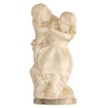 D'Aste J.,ÿa little boy teasing a girl, Carrara marble and alabaster, H 54,5 cm