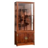 A Chinese exotic hardwood display cabinet, with brass mount details, H 191,5 cm