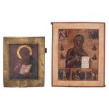 A Russian icon with a brass oklad, depicting Saint Paul, 19thC, 28,5 x 34,5 cm. Added: an Eastern Eu