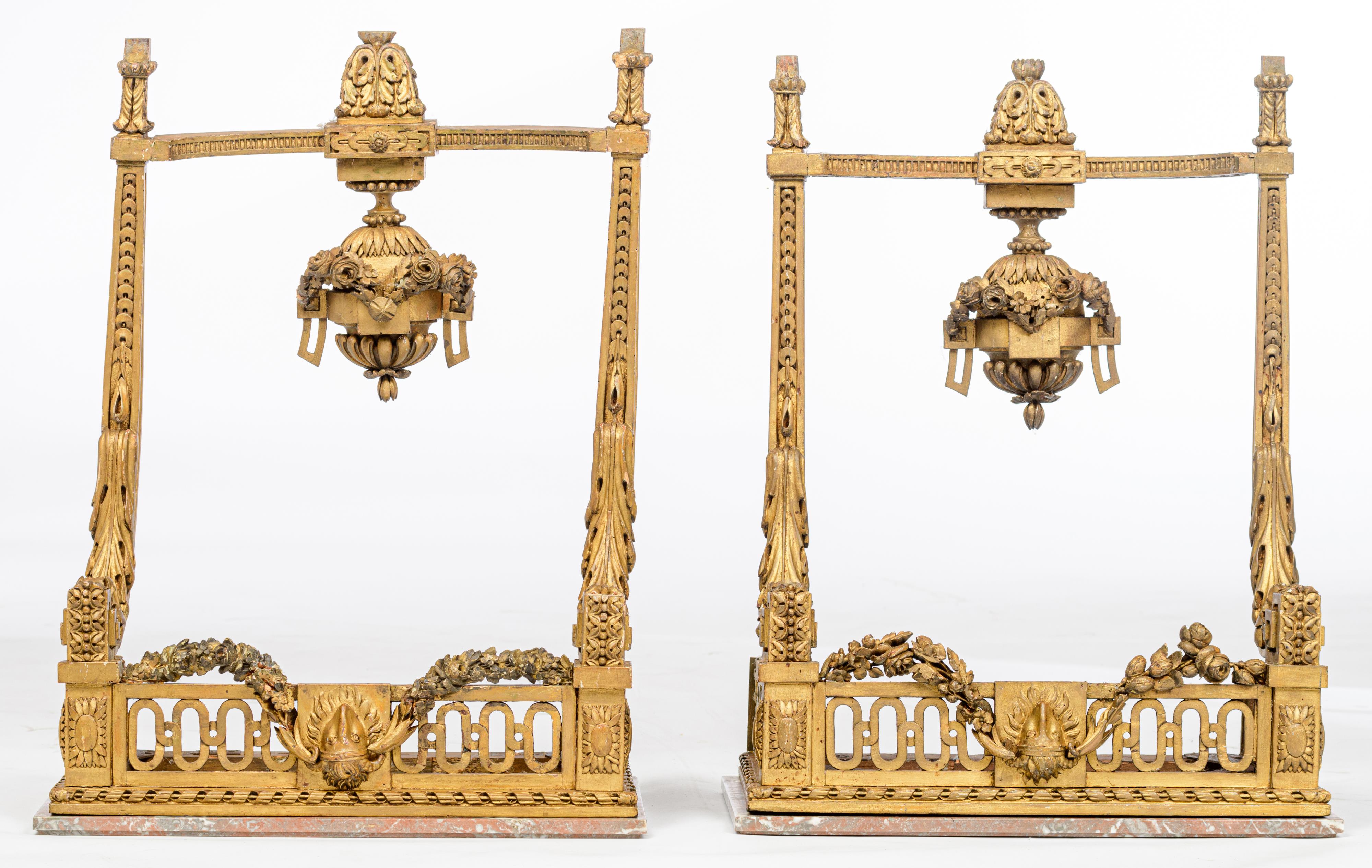 A fine pair of richly carved and gilt wooden Louis XVI period wall consoles, decorated with acanthus - Image 2 of 16