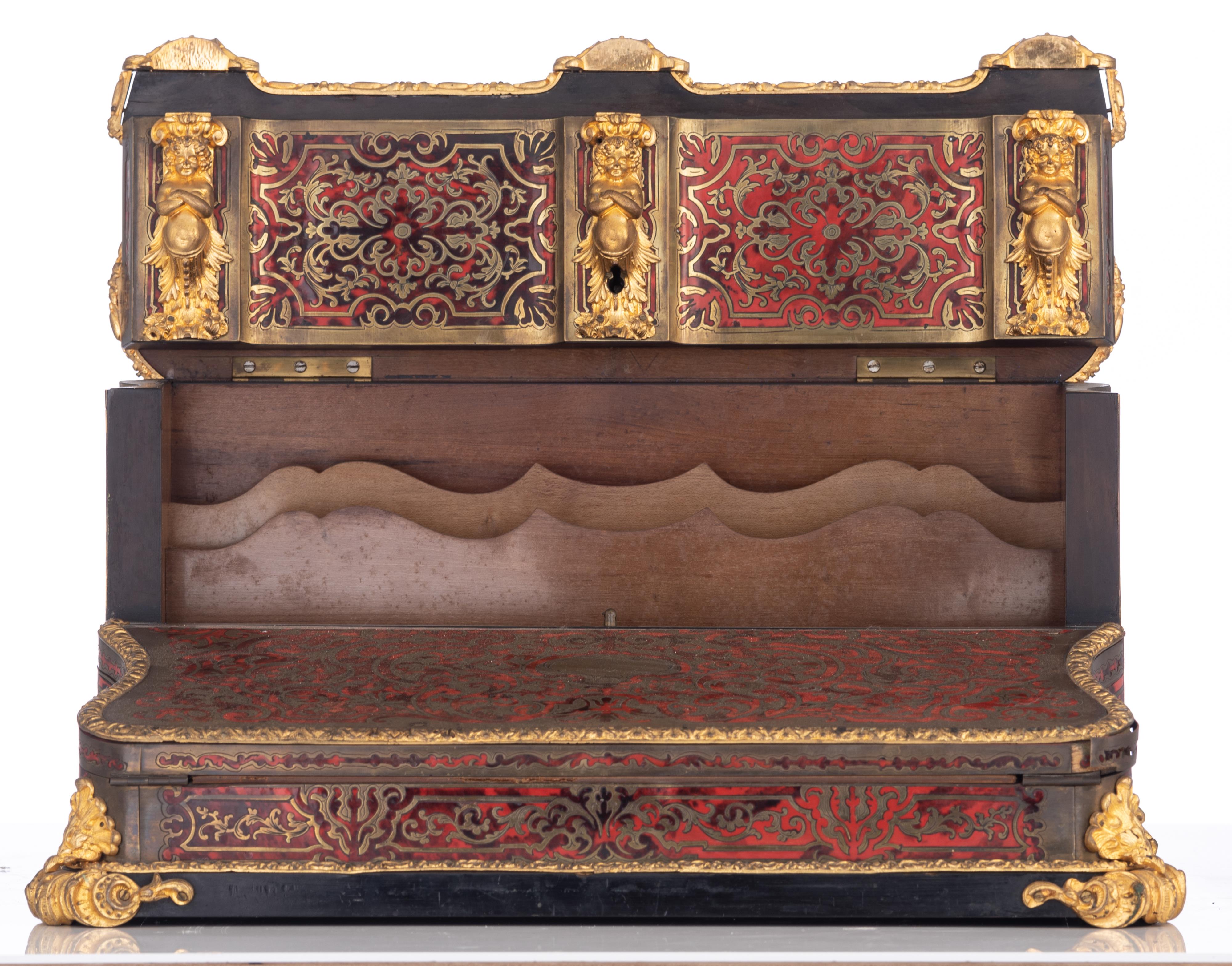 A fine Historicism Revival Napoleon III Boulle work walnut '‚critoire', with gilt bronze mounts and - Image 7 of 15