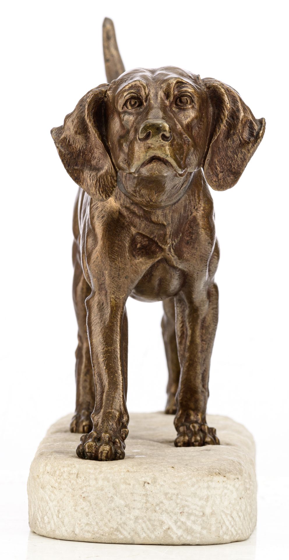 Masson C. the loyal dog, patinated bronze on a stone base, H 18,5 - 22,5 cm (without - with base) - Image 3 of 8