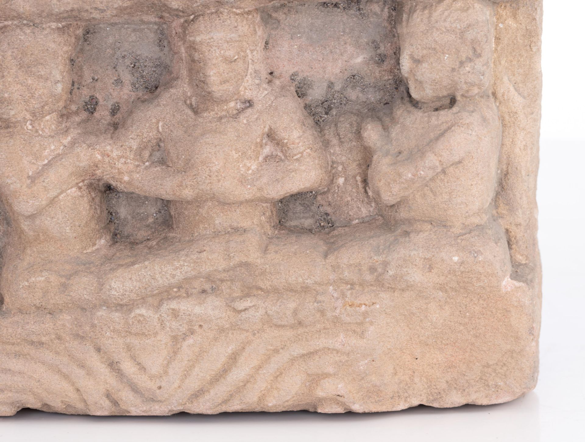 A sandstone architectural fragment of a Hindu god, India, H 58,5 - W 34 - D 19,5 cm - Bild 12 aus 14