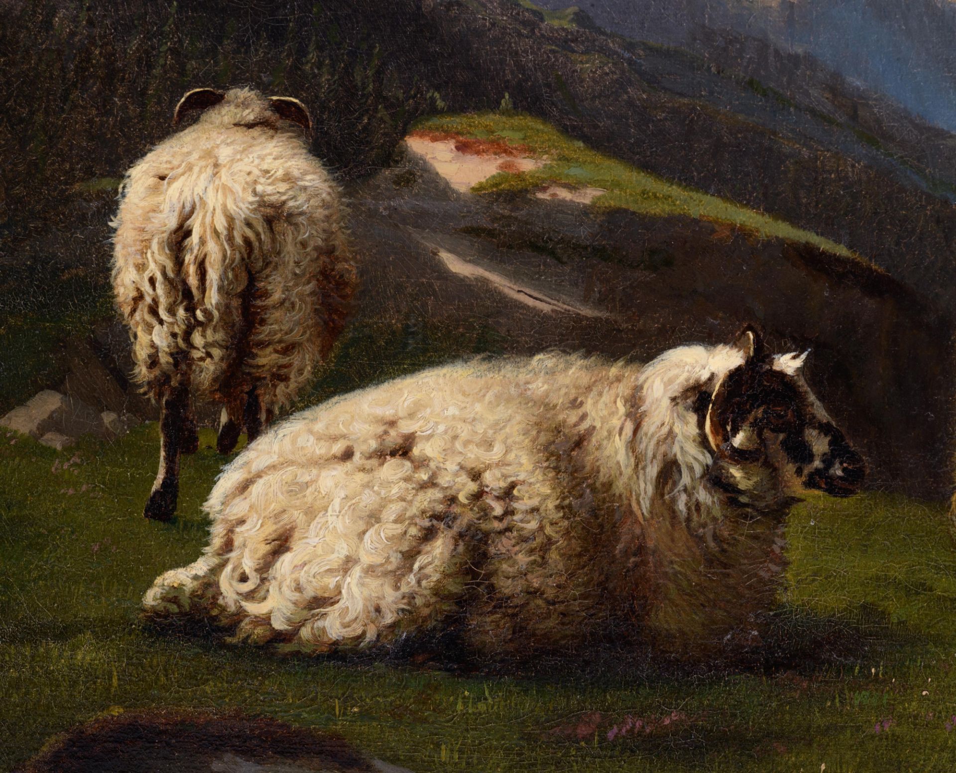 (Verboeckhoven E.) and Jones R., sheep in a mountainous landscape, oil on canvas, 39,5 x 56,5 cm - Image 7 of 8