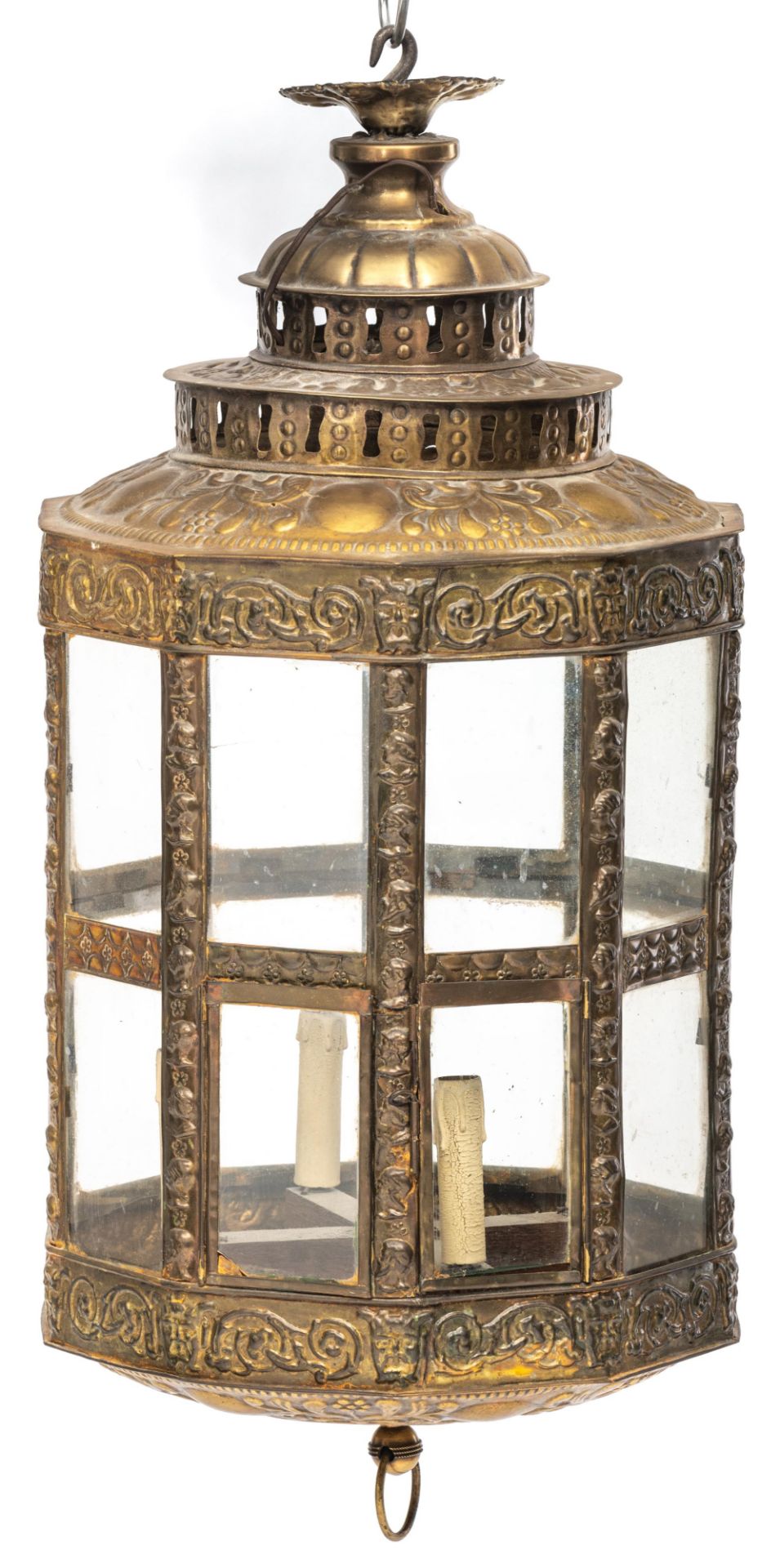 A Low-Countries brass lantern in a 17thC manner (possibly of the period or 19thC), H all-in 88 cm, , - Bild 3 aus 9