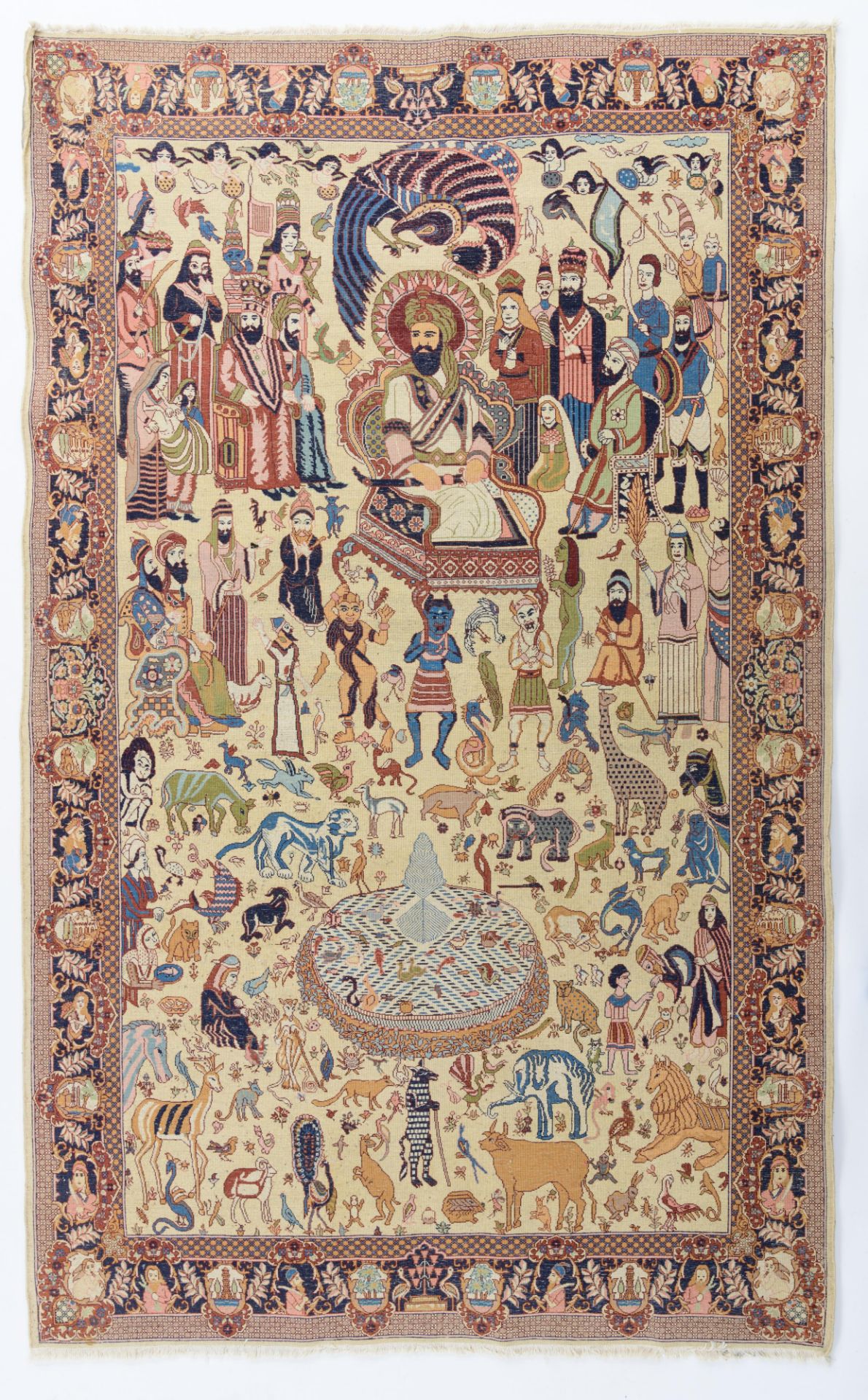 An Oriental rug depicting in the centre a procession surrounded by exotic and mythical animals, 249 - Bild 2 aus 11