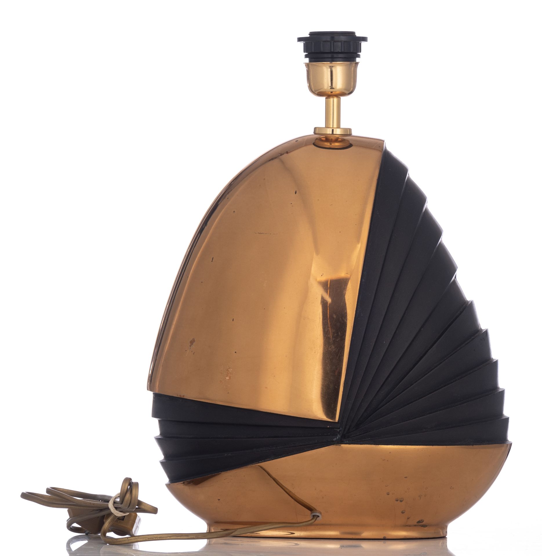 A brass Italian '70s design lamp by Esa Fedrigolli, signed, H 41 cm - Bild 4 aus 7